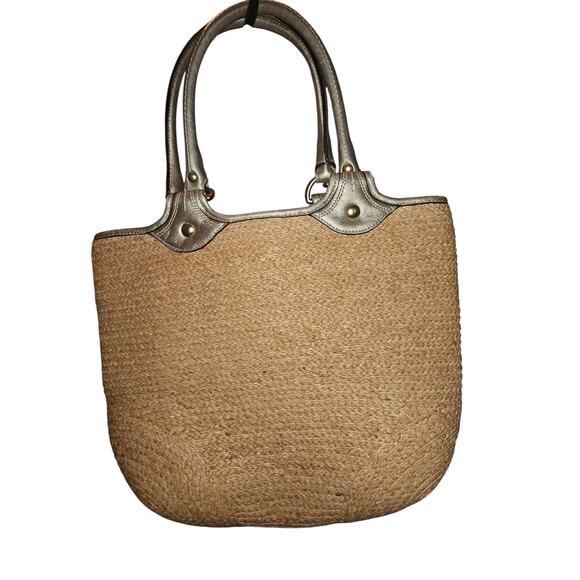 COACH Bleeker Natural Straw Tote Bag Leather Flower & Straps Woven F13373 - Picture 14 of 14